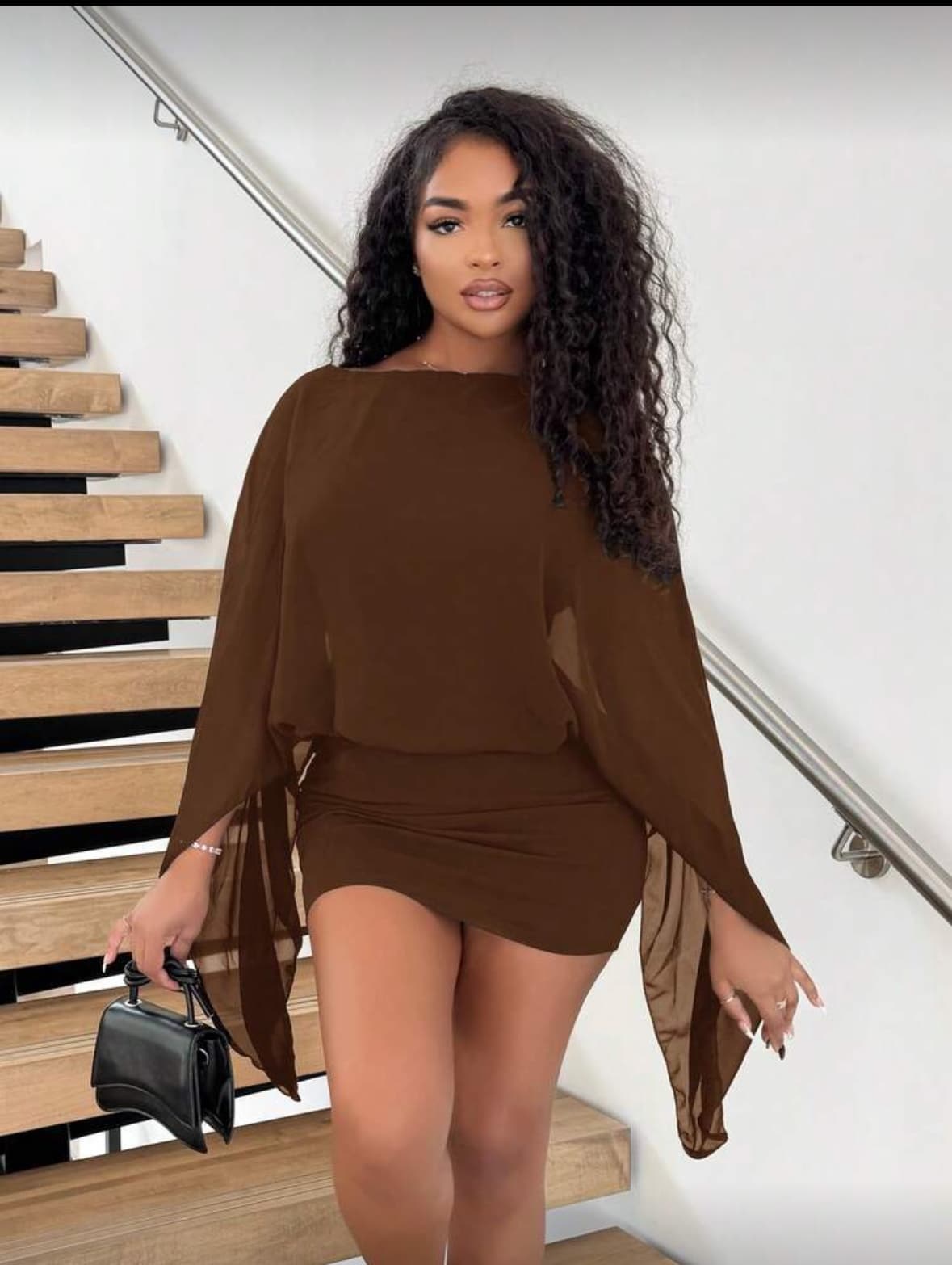 Boat Neck Sleeve Mini Dress