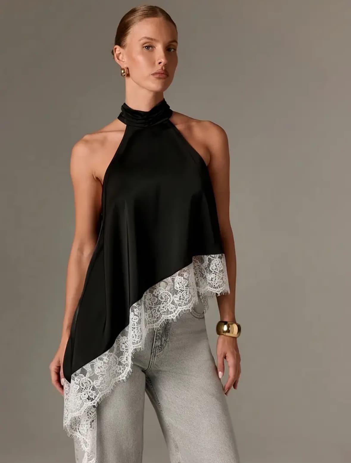 Black Halter Neck Top with Lace